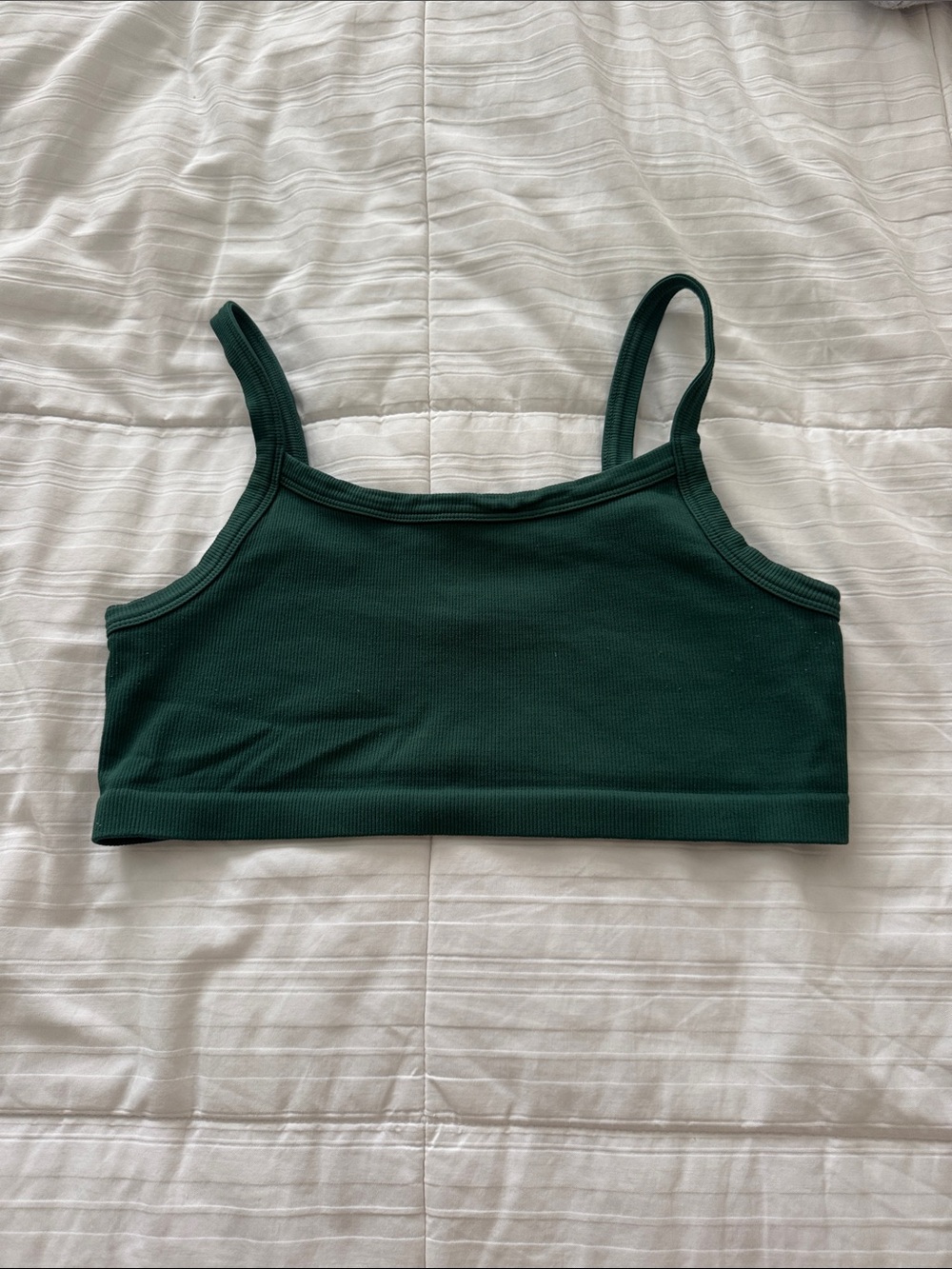 Women’s Ribbed Cropped Bralette Tank - Dark Green- medium